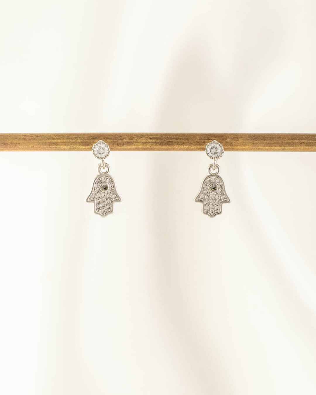 Dealla Hamsa White Zircon Embellished Dangle Studs