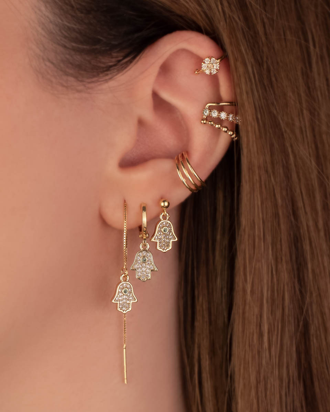 Dealla Hamsa White Zircon Dangle Studs