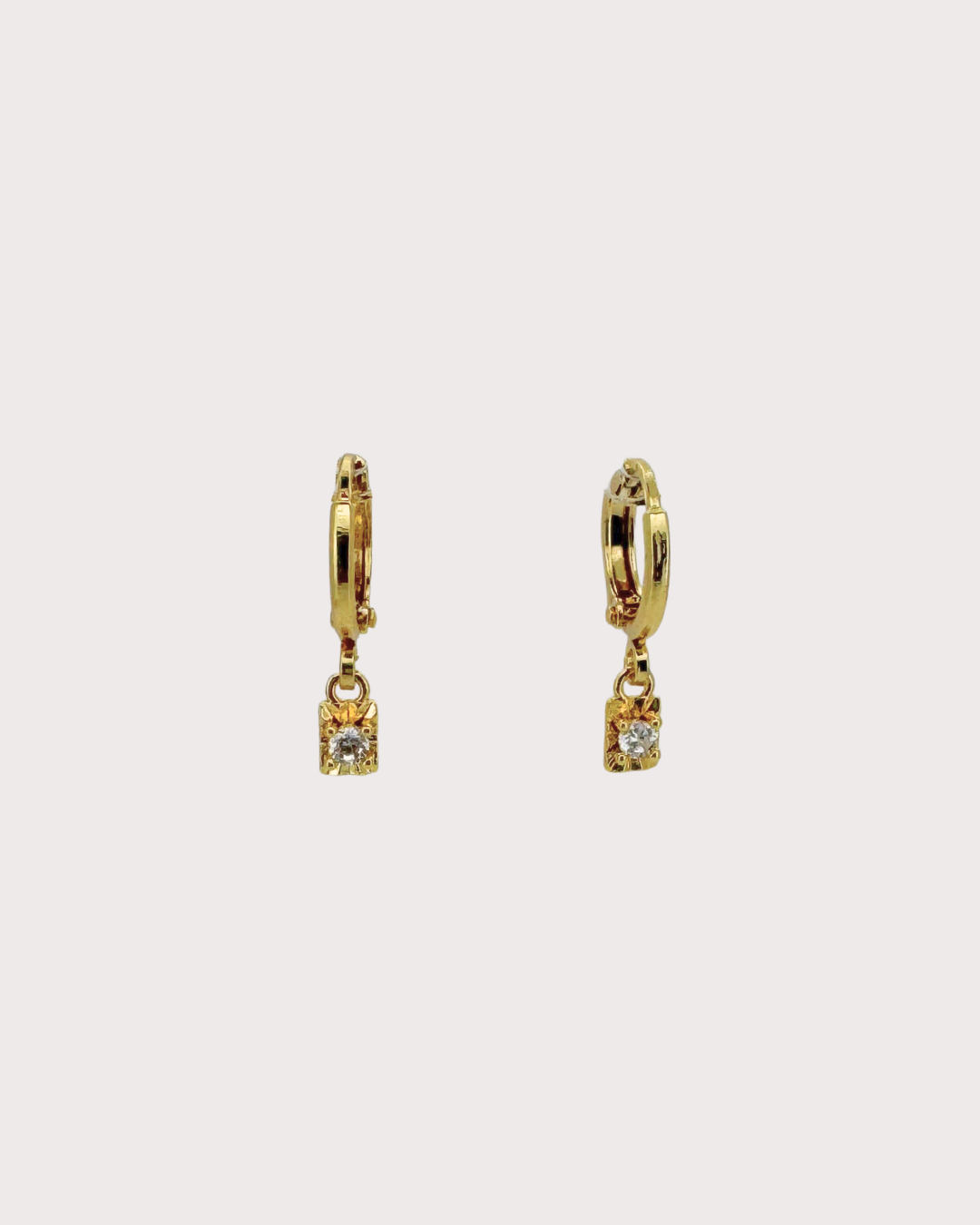 Minnie Carved Rectangle White Zircon Huggie Earrings