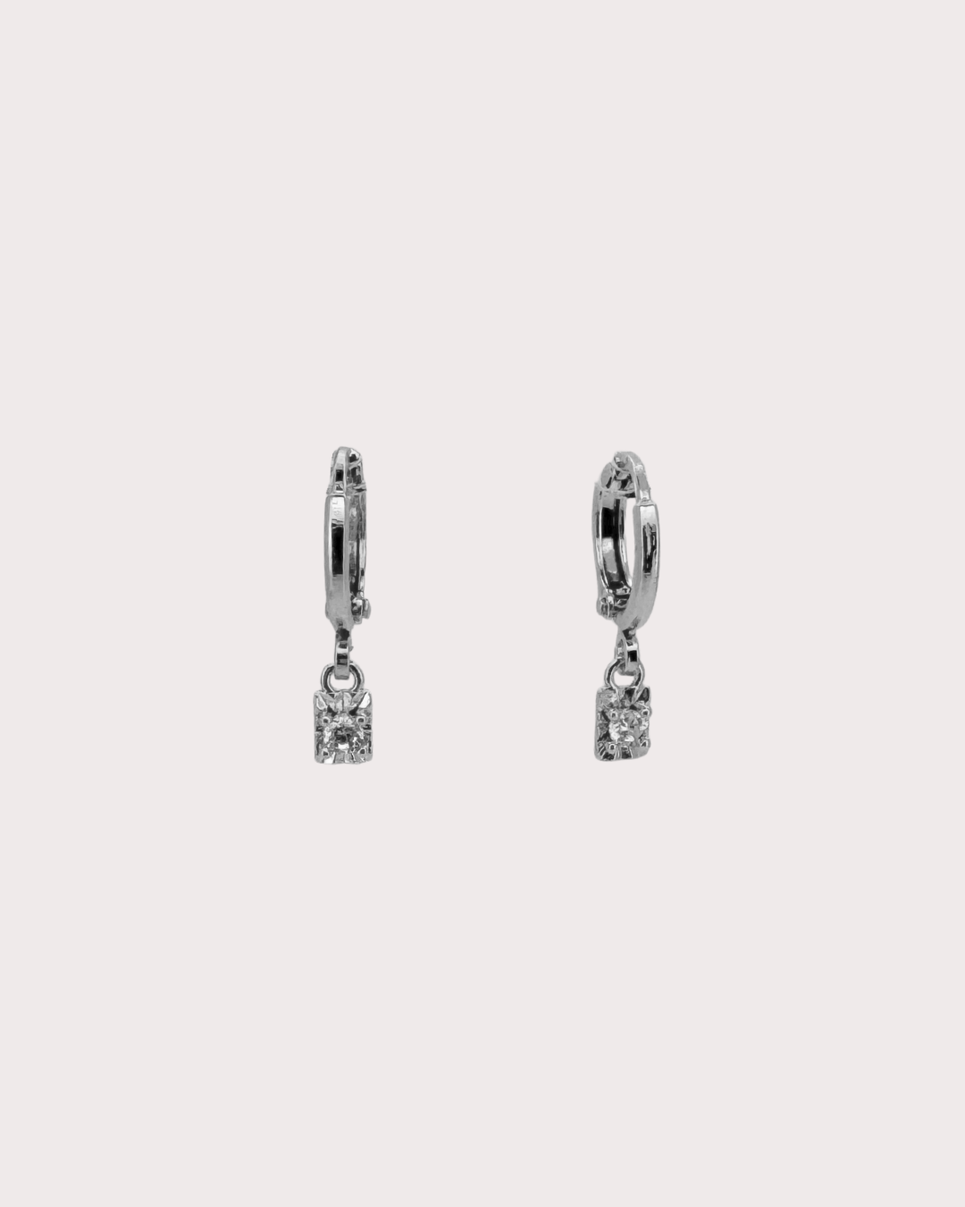Minnie Carved Rectangle White Zircon Huggie Earrings