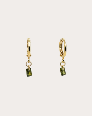 Rectangle Peridot Gemstone Huggie Earrings