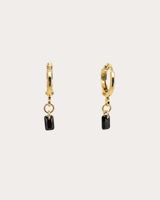 Rectangle Black Gemstone Huggie Earrings