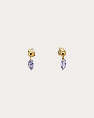 Lens Amethyst Gemstone Dangle Studs