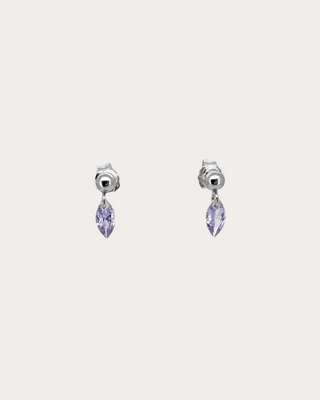 Lens Amethyst Gemstone Dangle Studs