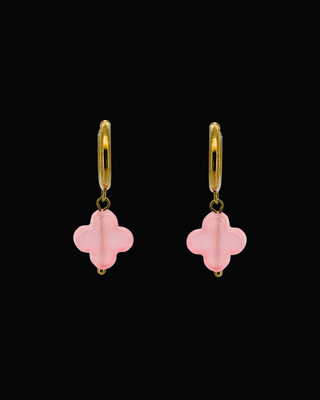 Pink Clover Gem Huggie Earrings