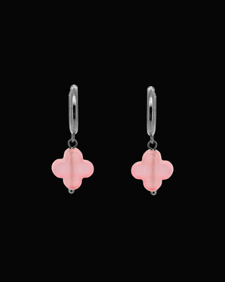 Pink Clover Gem Huggie Earrings