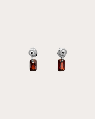 Rectangle Garnet Gemstone Dangle Studs