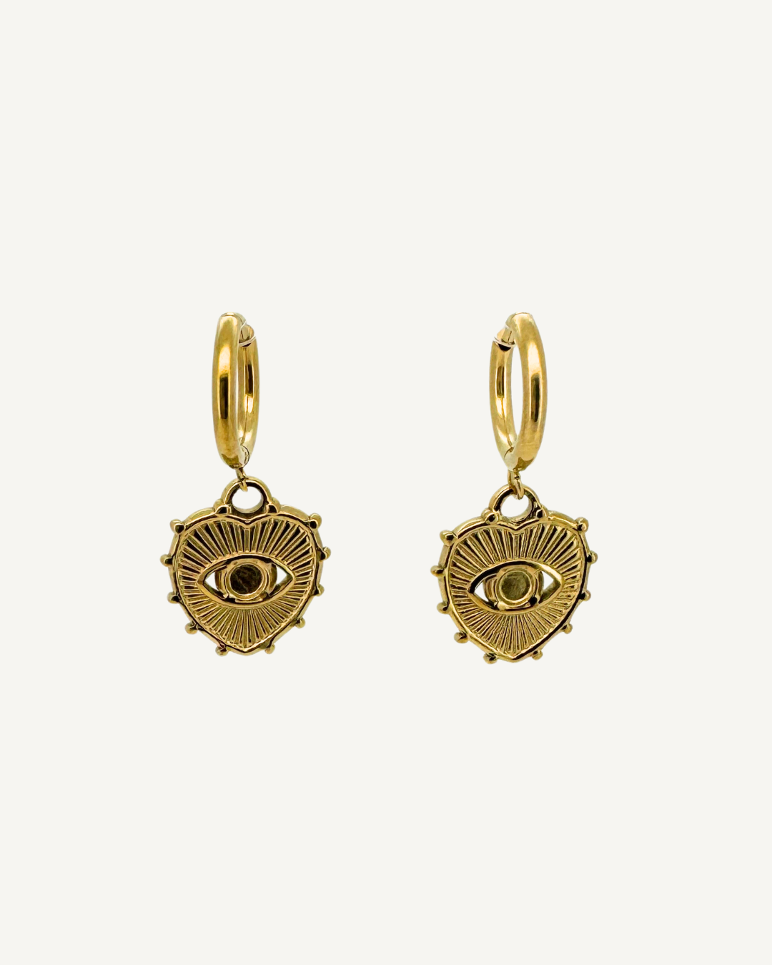 Joyce Heart Evil Eye Huggie Earrings