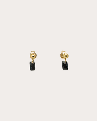 Rectangle Black Gemstone Dangle Studs