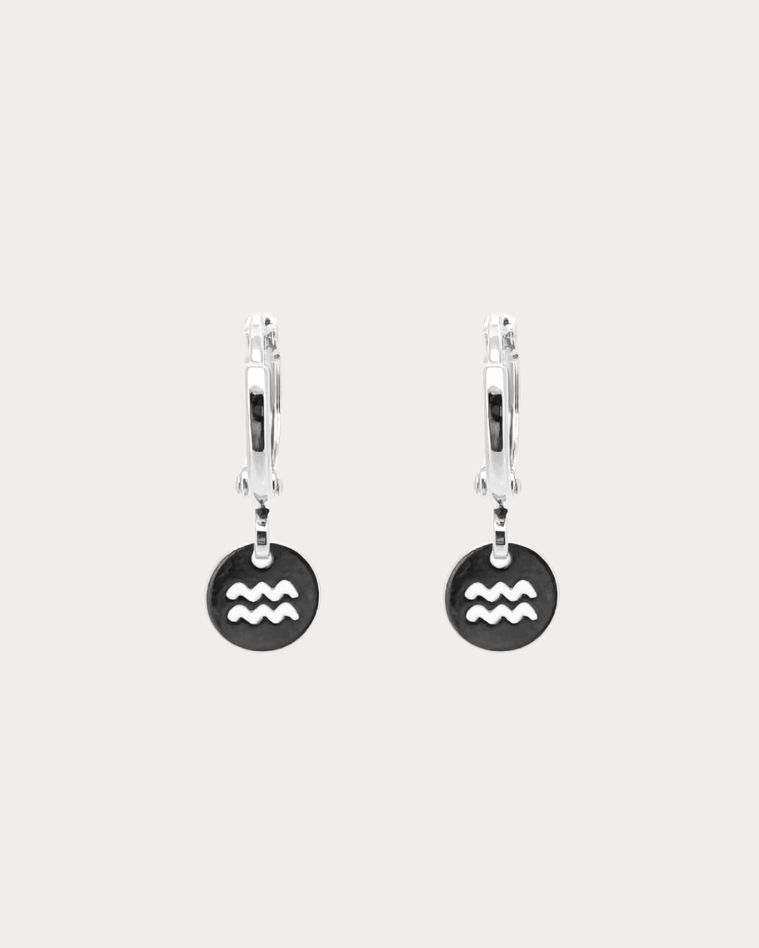 Aquarius Zodiac Disc Huggie Earrings