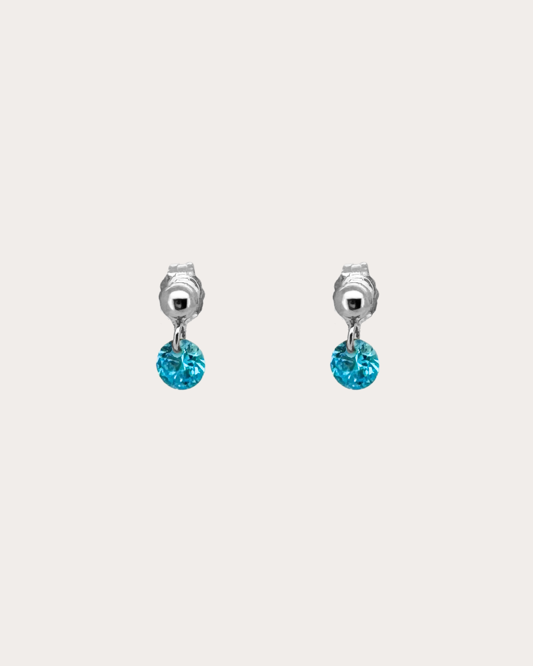 Circle Blue Zircon Gemstone Dangle Studs