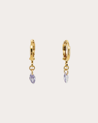 Lens Amethyst Gemstone Huggie Earrings