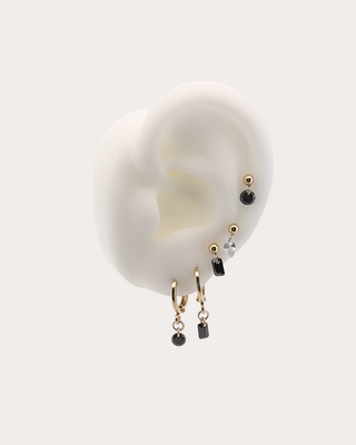 Circle Black Gemstone Huggie Earrings