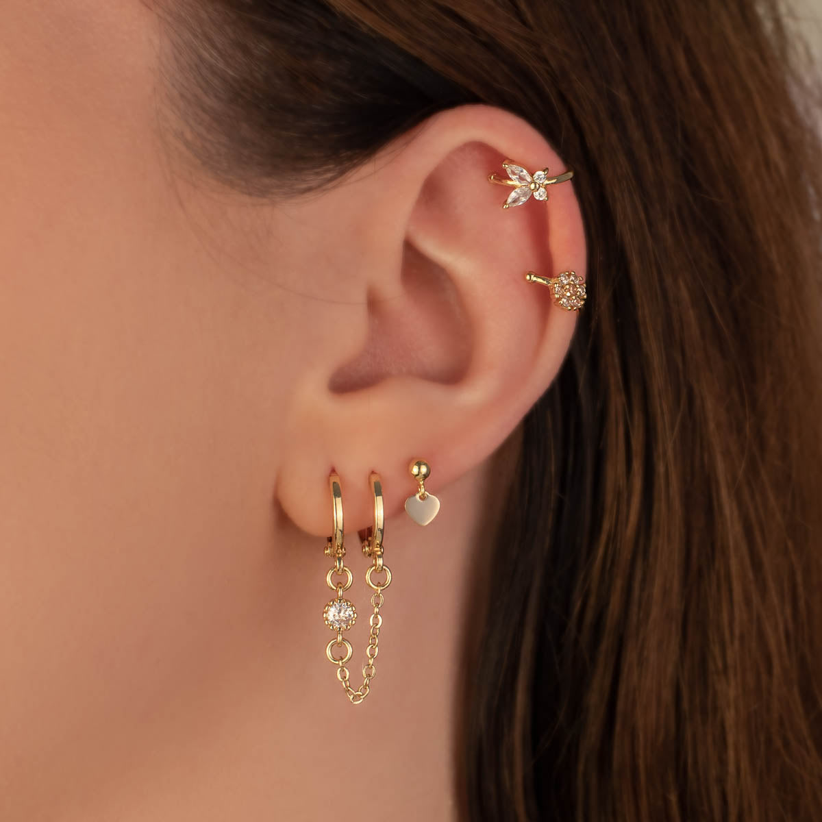 Callista White Zircon Huggie Chain Earrings