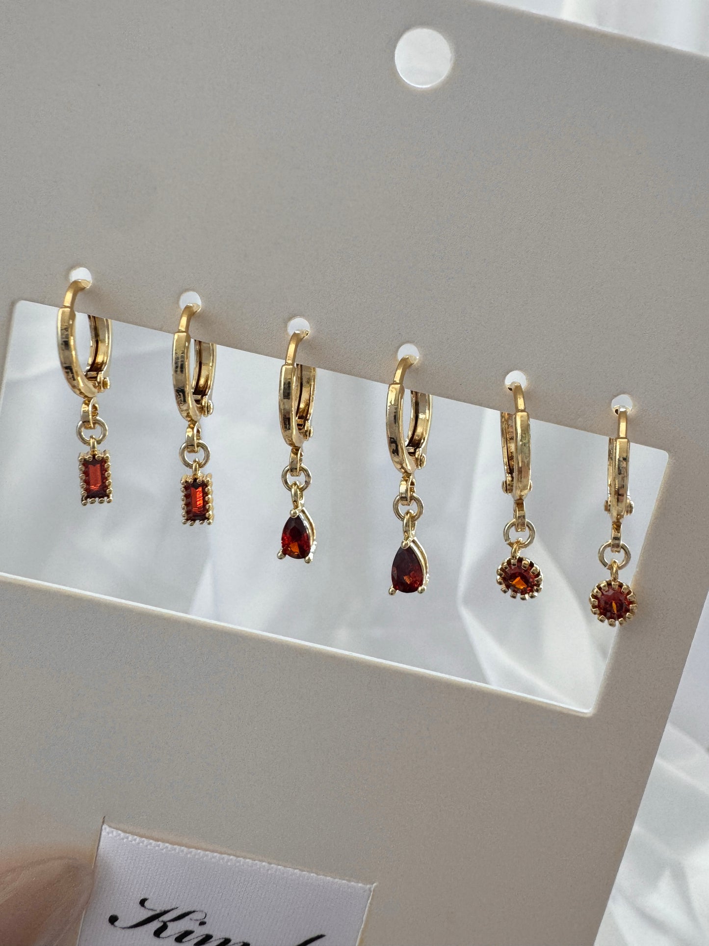 Juliet Amber Jolie Ruby Huggie Earrings Set