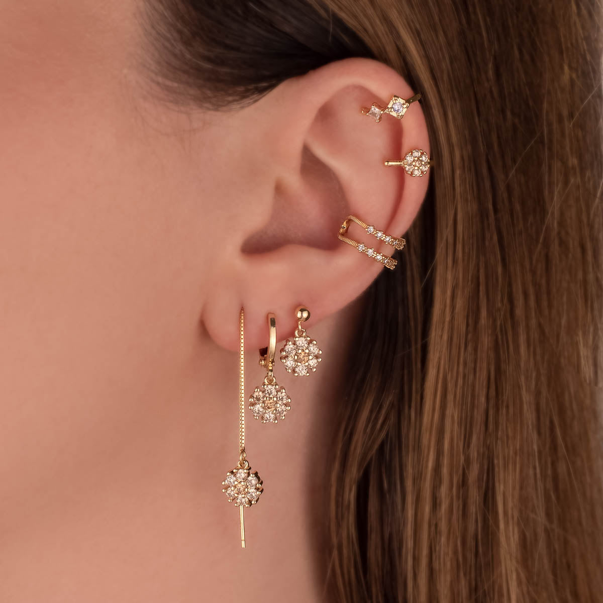 Olive Topaz Zircon Flower Ear Cuff