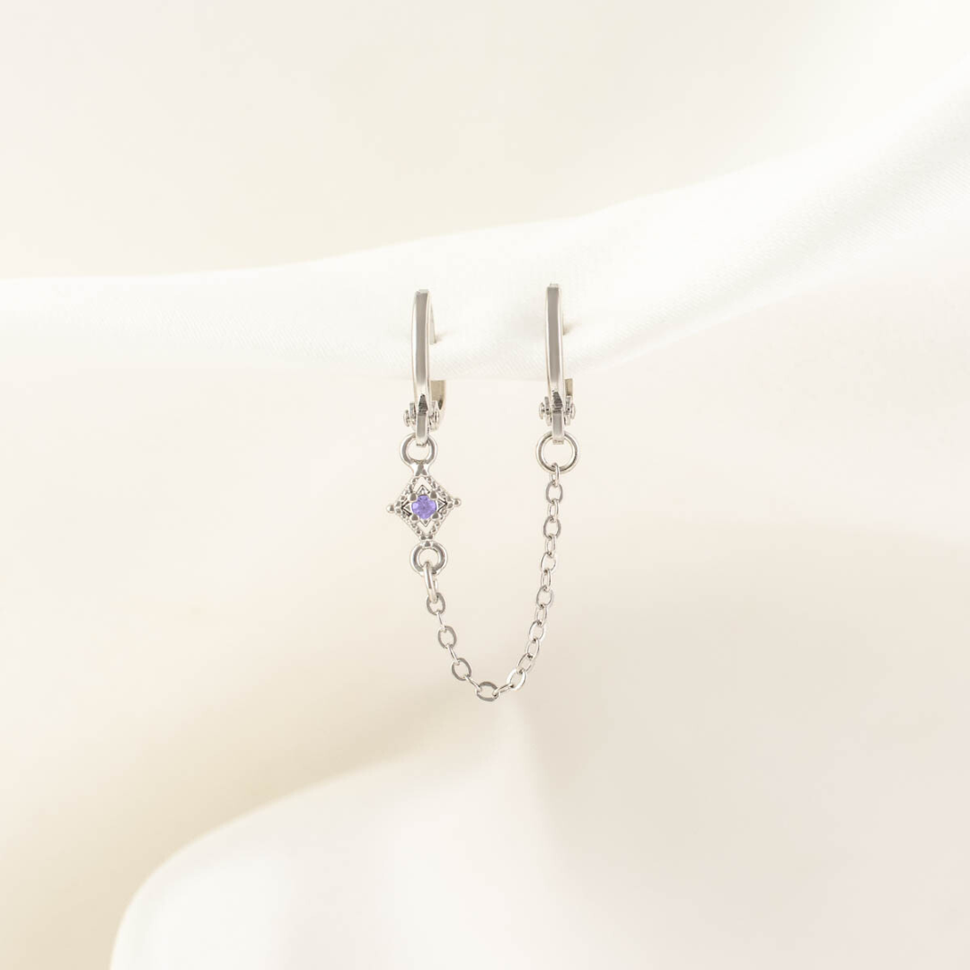 Pandora Amethyst Huggie Chain Earrings