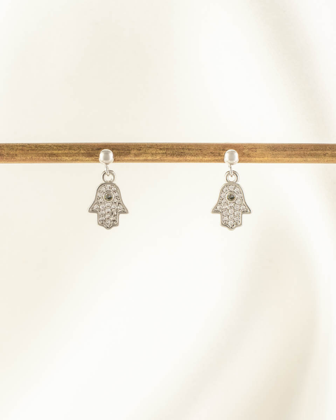 Dealla Hamsa White Zircon Dangle Studs