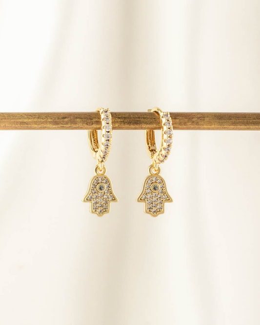 Dealla Hamsa White Zircon Embellished Hoops