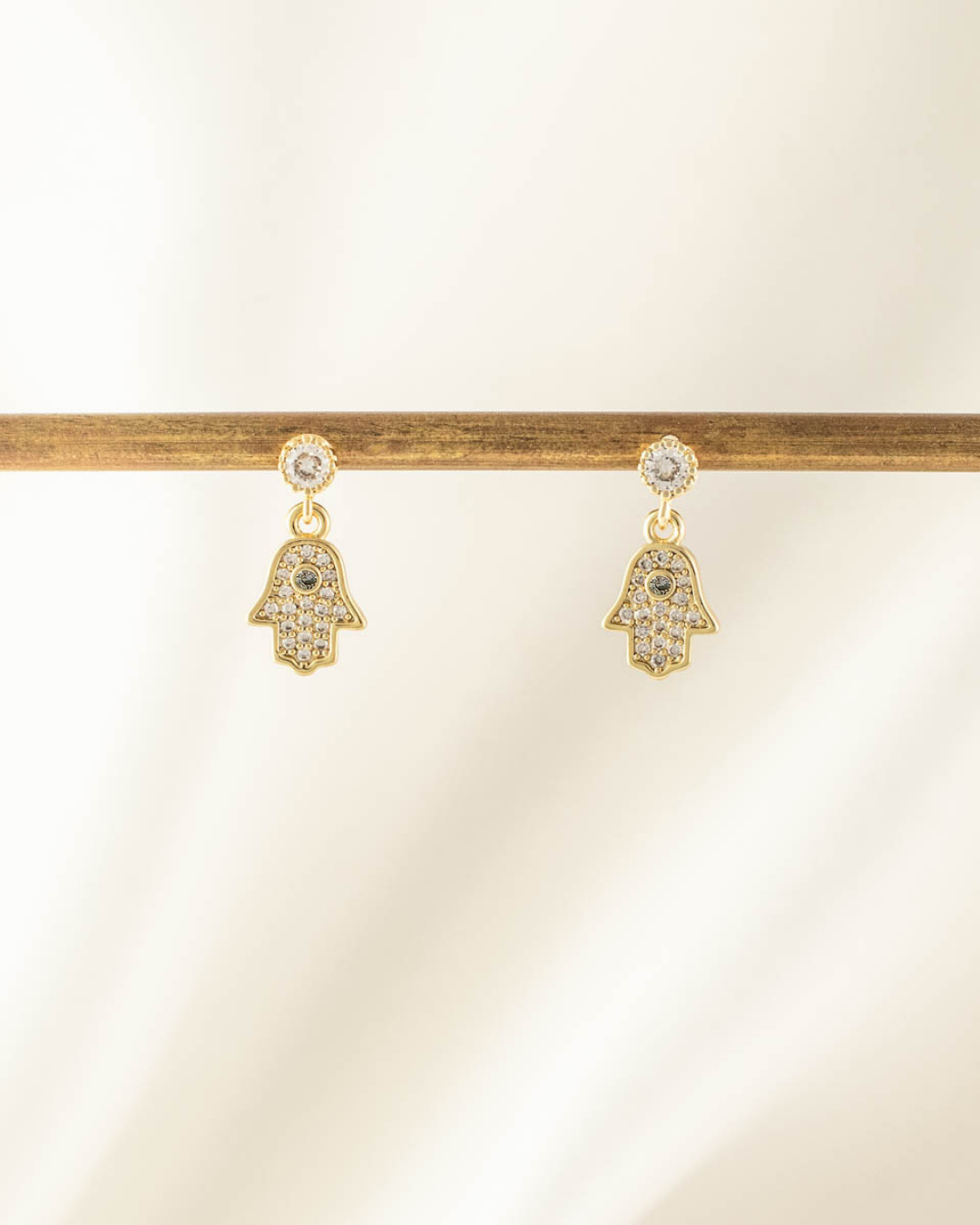 Dealla Hamsa White Zircon Embellished Dangle Studs