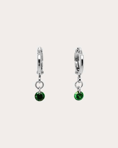 Circle Emerald Gemstone Huggie Earrings