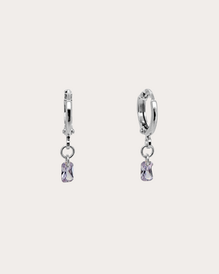 Rectangle Alexandrite Gemstone Huggie Earrings - Sterling Silver
