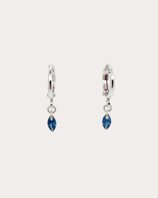 Lens Sapphire Gemstone Huggie Earrings - Sterling Silver