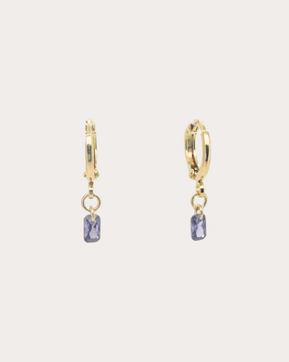 Rectangle Amethyst Gemstone Huggie Earrings - Gold Filled