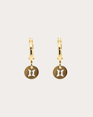 Gemini Zodiac Disc Huggie Earrings - Gold Filled