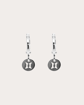 Gemini Zodiac Disc Huggie Earrings - Sterling Silver