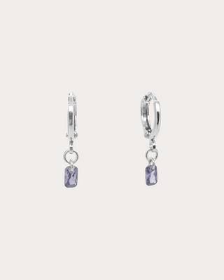 Rectangle Amethyst Gemstone Huggie Earrings - Sterling Silver