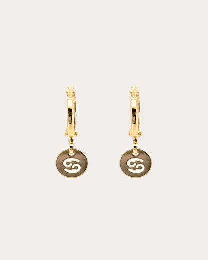 Cancer Zodiac Disc Huggie Earrings