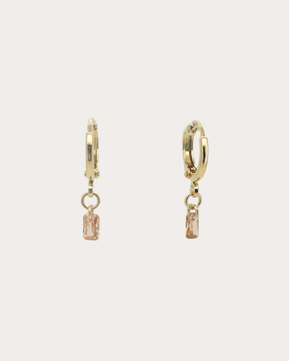 Rectangle Topaz Gemstone Huggie Earrings - Gold Filled