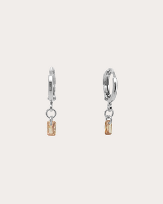 Rectangle Topaz Gemstone Huggie Earrings - Sterling Silver