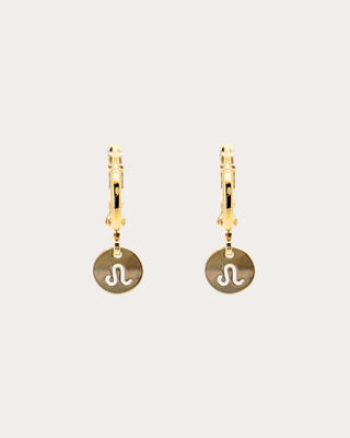 Leo Zodiac Disc Huggie Earrings - Gold Filled