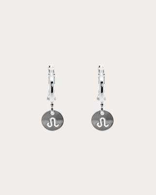 Leo Zodiac Disc Huggie Earrings - Sterling Silver