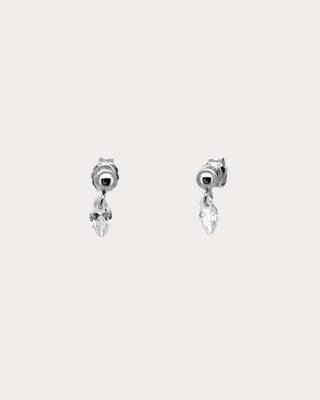 Lens Diamond Gemstone Dangle Studs - Sterling Silver