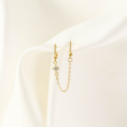 Glaucous Blue Moonstone Huggie Chain Earrings