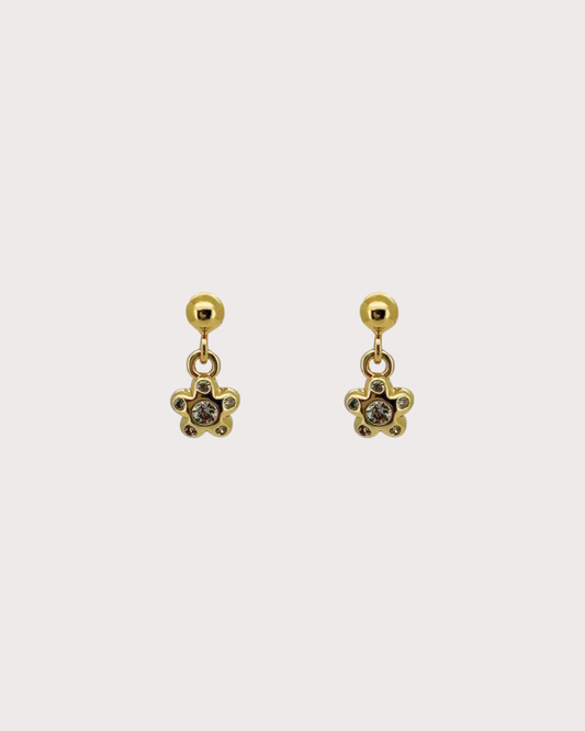 Mindy Flower White Zircon Dangle Studs