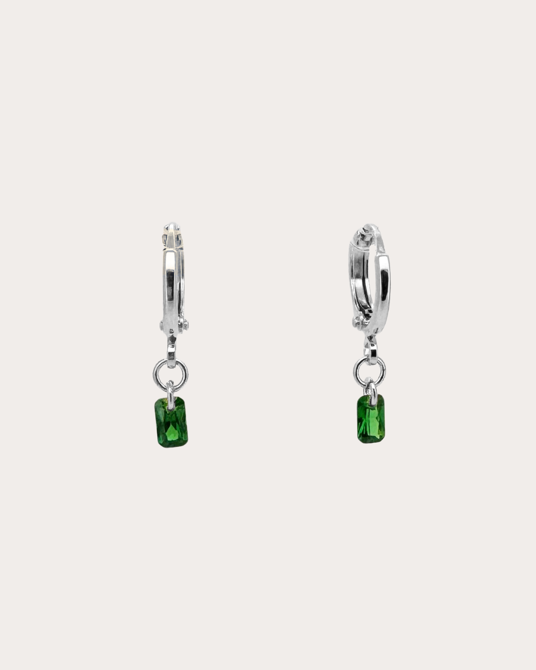 Rectangle Emerald Gemstone Huggie Earrings