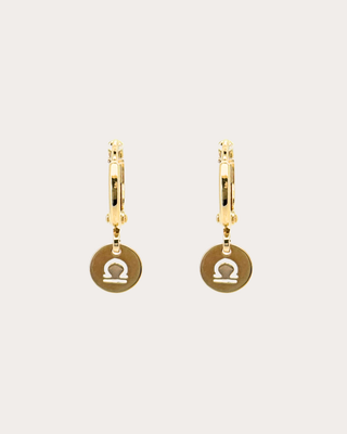 Libra Zodiac Disc Huggie Earrings - Gold Filled