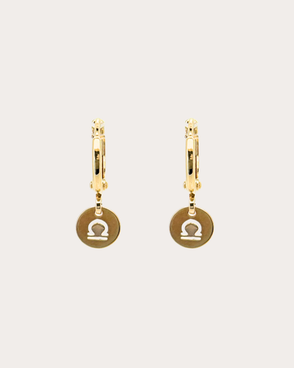 Libra Zodiac Disc Huggie Earrings