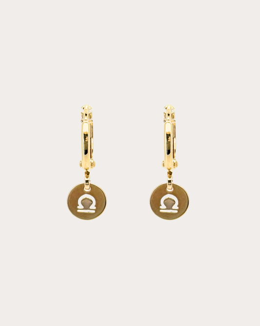 Libra Zodiac Disc Huggie Earrings