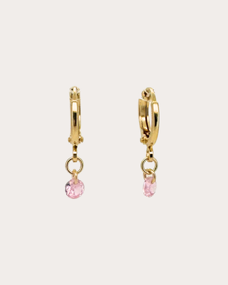Circle Tourmaline Gemstone Huggie Earrings - Gold Filled