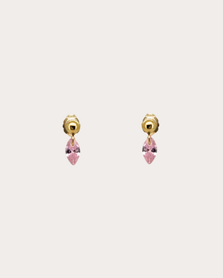 Lens Tourmaline Gemstone Dangle Studs - Gold Filled