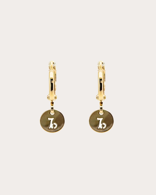 Capricorn Zodiac Disc Huggie Earrings - Gold Filled