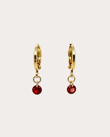 Circle Garnet Gemstone Huggie Earrings