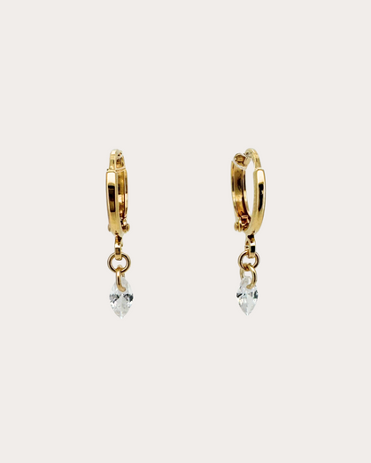 Lens Diamond Gemstone Huggie Earrings