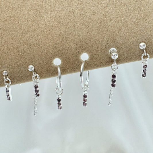 Ebony Rose Earrings Set - Sterling Silver