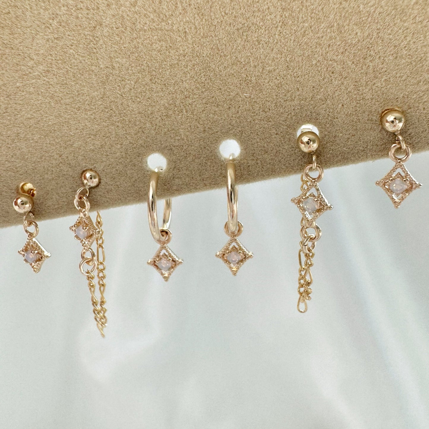 Glinda Pink Moonstone Earrings Set - Gold Filled